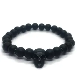 PULSEIRA MASCULINA BOLINHA ONIX CAVEIRA PRETA