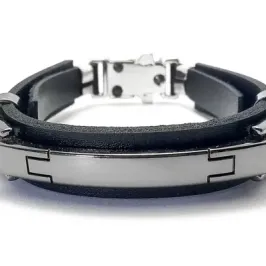 PULSEIRA MASCULINA CHAPA ZAMAC COURO PRETO