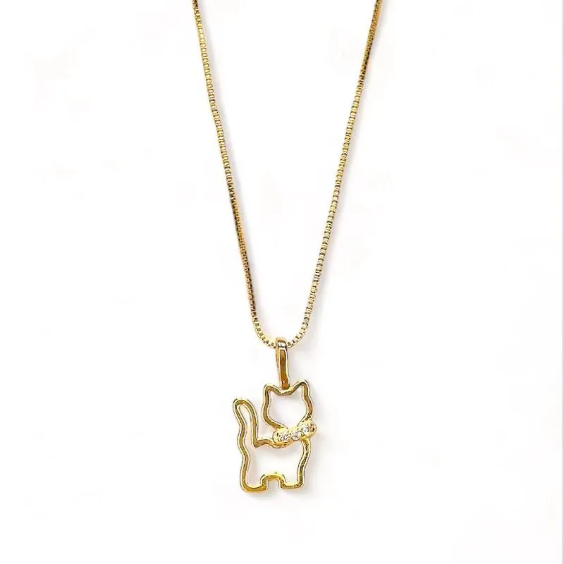 COLAR PINGENTE GATINHO ZIRCONIA CRISTAL