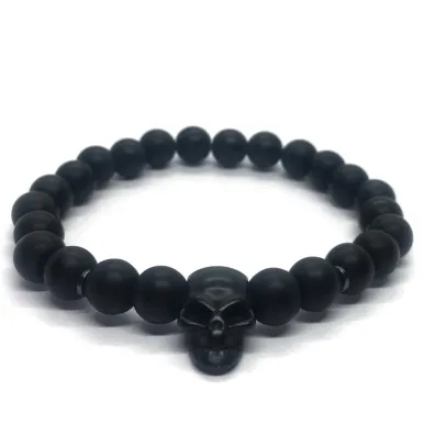 PULSEIRA MASCULINA BOLINHA ONIX CAVEIRA PRETA