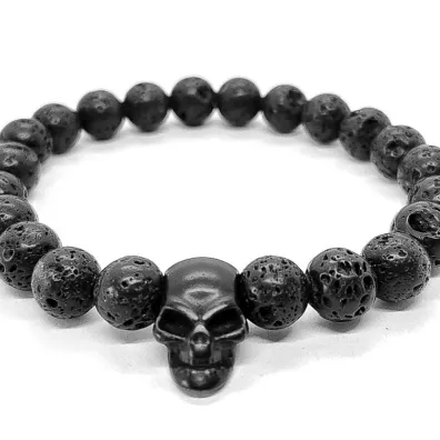 PULSEIRA MASCULINA BOLINHA VULCANICA CAVEIRA PRETA