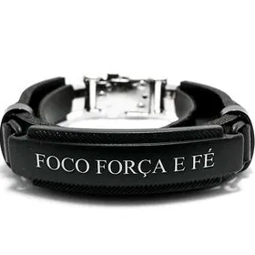 PULSEIRA MASCULINA FOCO FORCA E FE COURO